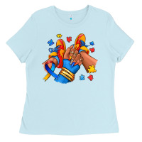 Baby Blue Autism afro girl sneakers Ladies Tee - RanaPortraitStore