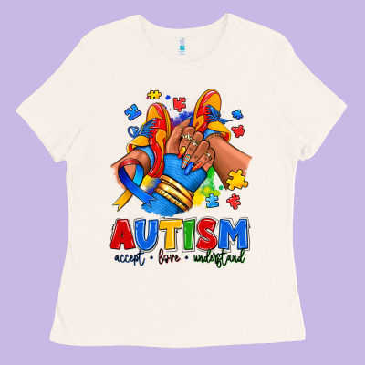 Ladies Tee Autism accept love understand afro girl sneakers