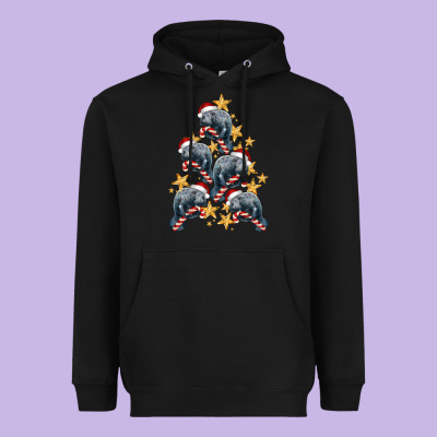 Christmas Tree With Manatee Heavyweight Hoodie Designed By Lillyallendesigns