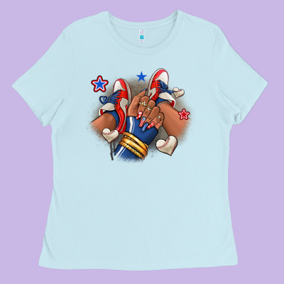 Ladies Tee Baseball afro girl sneakers