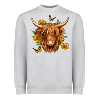 Heather Grey sunflowers long haired cow Heavyweight Sweatshirt - Jasminsmagicworld