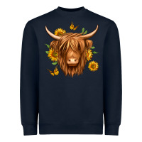 Navy sunflowers long haired cow Heavyweight Sweatshirt - Jasminsmagicworld