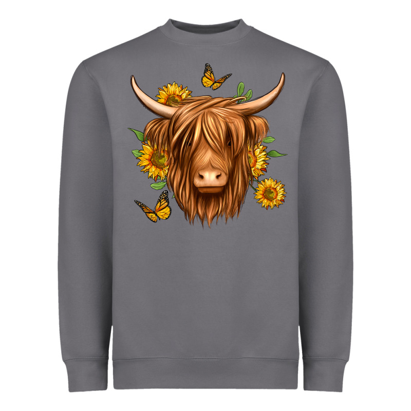 Sunflowers Long Haired Cow Heavyweight Sweatshirt by Jasminsmagicworld | Teevron