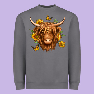 Sunflowers Long Haired Cow Heavyweight Sweatshirt Designed By Jasminsmagicworld
