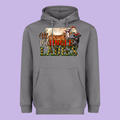 All The Jingle Ladies Christmas Cows Heavyweight Hoodie Designed By Lillyallendesigns