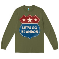Army Green Let's Go Brandon Shield Patch Long Sleeve Tee - Jasminsmagicworld