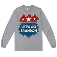 Heather Grey Let's Go Brandon Shield Patch Long Sleeve Tee - Jasminsmagicworld