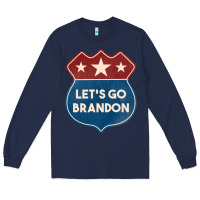 Navy Let's Go Brandon Shield Patch Long Sleeve Tee - Jasminsmagicworld