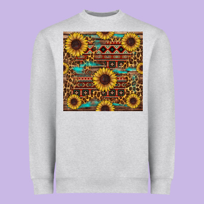 Sunflower And Leopard Seamless Pattern Heavyweight Sweatshirt Designed By Bundleandbundleshop