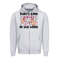 Heather Grey there's some cupid's in this house Zipper Hoodie - MaliasSmallBusiness