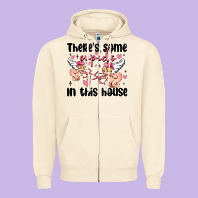 There's Some Cupid's In This House Zipper Hoodie Designed By Maliassmallbusiness