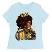 Baby Blue Birthday queen afro girl Ladies Tee - RanaPortraitStore