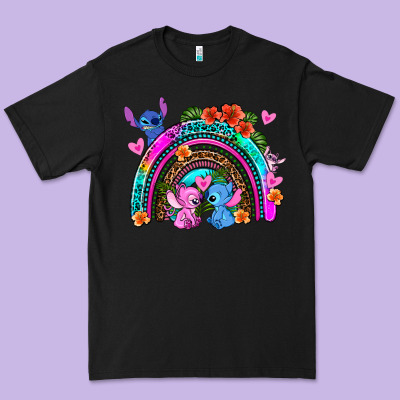 Stitch And Lilo Rainbow Premium Tee Designed By Adodesignshop