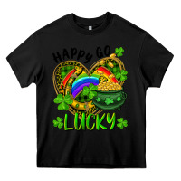 Black Happy Go Lucky Pot Of Gold And Rainbow Heart Heavy Core Tee - RanaPortraitStore