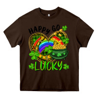 Chocolate Brown Happy Go Lucky Pot Of Gold And Rainbow Heart Heavy Core Tee - RanaPortraitStore
