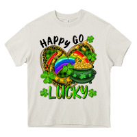 Happy Go Lucky Pot Of Gold And Rainbow Heart Heavy Core Tee | Teevron
