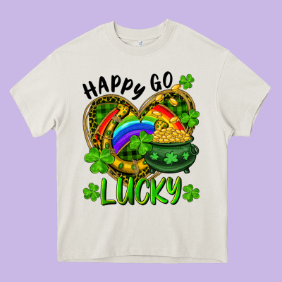 Heavy Core Tee Happy Go Lucky Pot Of Gold And Rainbow Heart