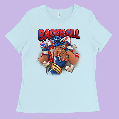 Ladies Tee Baseball life afro girl sneakers