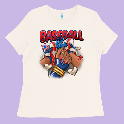 Ladies Tee Baseball life afro girl sneakers
