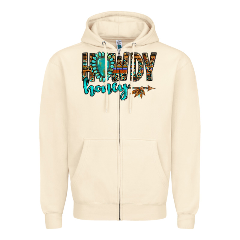 Western Howdy Honey Arrow Gemstone Zipper Hoodie by NancyCooperArtShop | Teevron