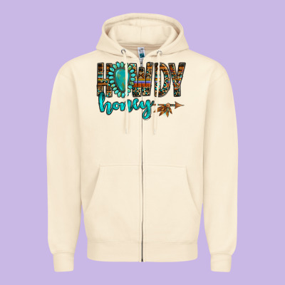 Western Howdy Honey Arrow Gemstone Zipper Hoodie Designed By Nancycooperartshop