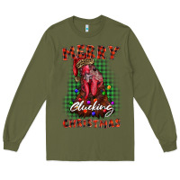Army Green merry clucking christmas rooster Long Sleeve Tee - BarkalooDesign
