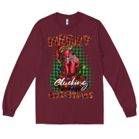 Burgundy merry clucking christmas rooster Long Sleeve Tee - BarkalooDesign