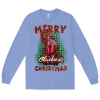 Colony Blue merry clucking christmas rooster Long Sleeve Tee - BarkalooDesign