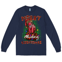 Navy merry clucking christmas rooster Long Sleeve Tee - BarkalooDesign