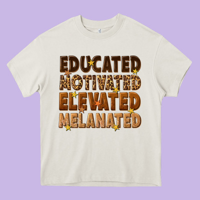 Melanin Educated Motivated Elevated Melanated Heavy Core Tee Designed By Texasbilliewilder