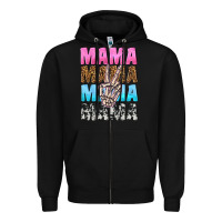 Black mama skeleton peace leopard pattern Zipper Hoodie - NancyCooperArtShop