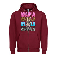 Burgundy mama skeleton peace leopard pattern Zipper Hoodie - NancyCooperArtShop