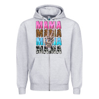 Heather Grey mama skeleton peace leopard pattern Zipper Hoodie - NancyCooperArtShop