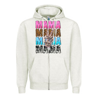 Oatmeal Heather mama skeleton peace leopard pattern Zipper Hoodie - NancyCooperArtShop