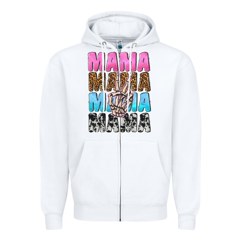 Mama Skeleton Peace Leopard Pattern Zipper Hoodie by NancyCooperArtShop | Teevron
