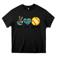 Black peace love softball Heavy Core Tee - Artiststas