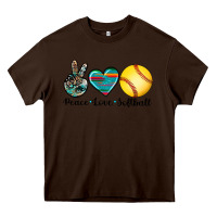 Chocolate Brown peace love softball Heavy Core Tee - Artiststas
