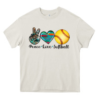 Cream peace love softball Heavy Core Tee - Artiststas