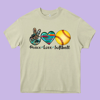 Peace Love Softball Heavy Core Tee Designed By Artiststas