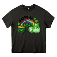 Asphalt Happy Go Lucky Rainbow Shamrocks And Pot Of Gold Heavy Core Tee - RanaPortraitStore