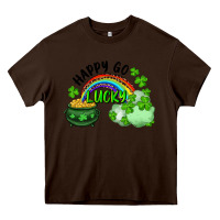Chocolate Brown Happy Go Lucky Rainbow Shamrocks And Pot Of Gold Heavy Core Tee - RanaPortraitStore