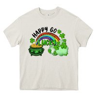 Cream Happy Go Lucky Rainbow Shamrocks And Pot Of Gold Heavy Core Tee - RanaPortraitStore