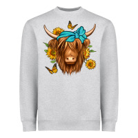 Heather Grey sunflower long haired cow Heavyweight Sweatshirt - Jasminsmagicworld
