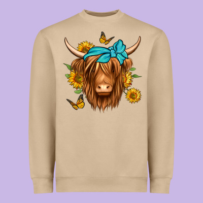 Sunflower Long Haired Cow Heavyweight Sweatshirt Designed By Jasminsmagicworld