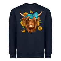 Navy sunflower long haired cow Heavyweight Sweatshirt - Jasminsmagicworld