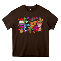Chocolate Brown day of the dead coffee cups Heavy Core Tee - Zillion Design Studio