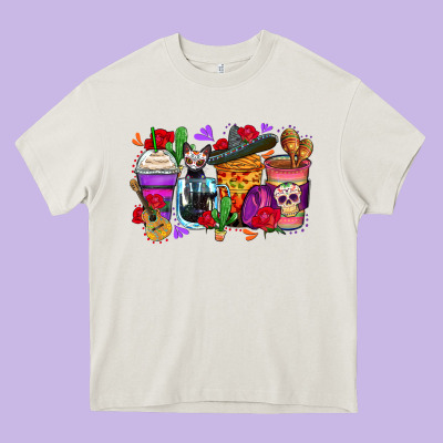 Day Of The Dead Coffee Cups Heavy Core Tee Designed By Zillion Design Studio