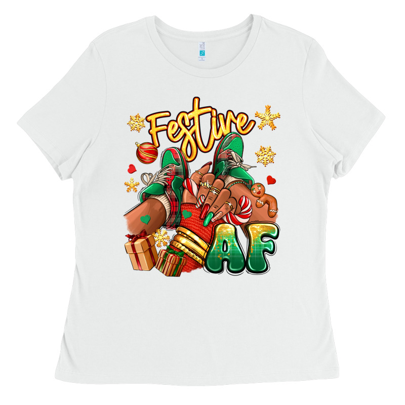 Festive Af Christmas Black Girl Sneakers Ladies Tee by RanaPortraitStore | Teevron