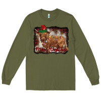 Army Green merry christmas highland cow Long Sleeve Tee - BarkalooDesign