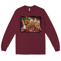 Burgundy merry christmas highland cow Long Sleeve Tee - BarkalooDesign